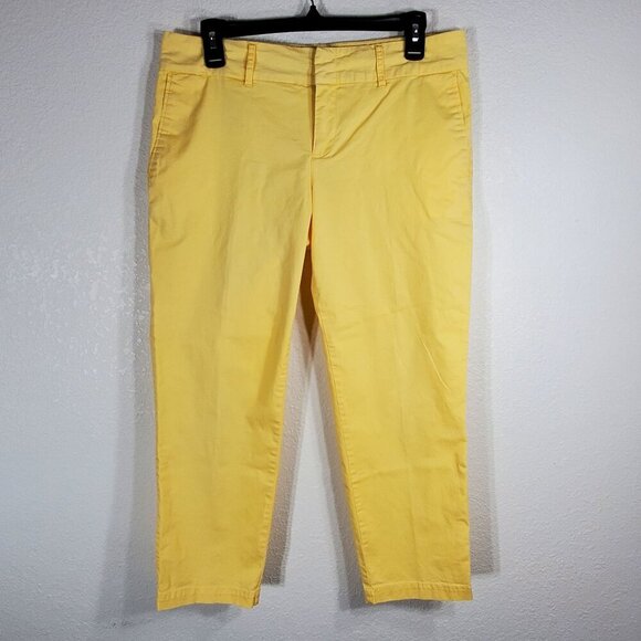 Kut from the Kloth Bright Yellow Size 8 Crop Trouser Cotton Stretch Chino Pants - Picture 1 of 12